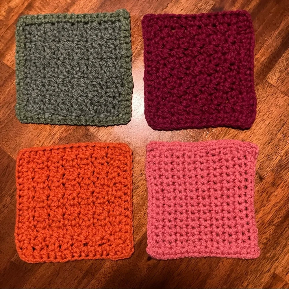 Farmhouse washcloths handcrafted crochet set of 4, size small: 5”X5” New